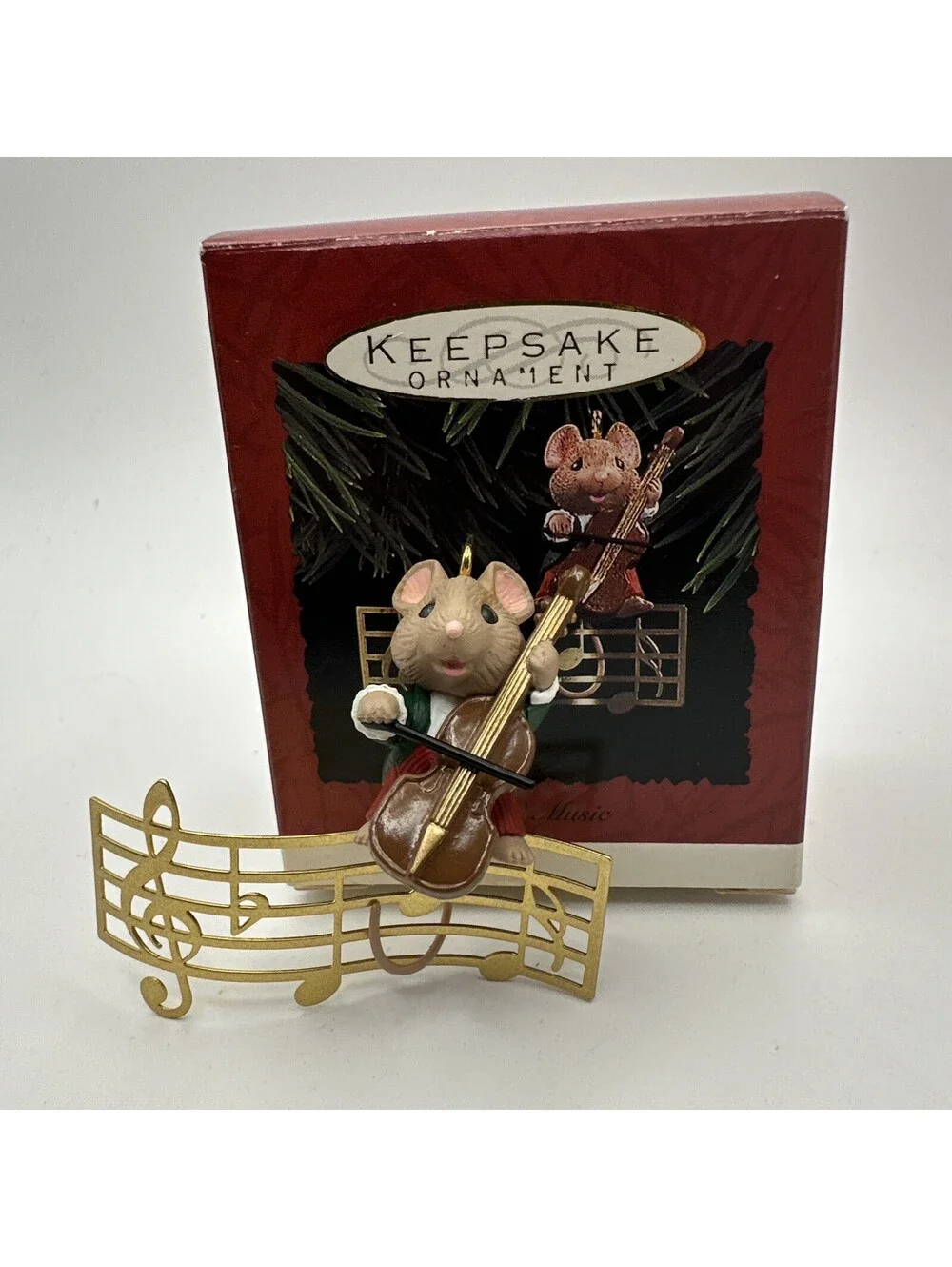 1993 Hallmark Keepsake Ornament Makin Music Brass  Mouse Playing Cello Violin